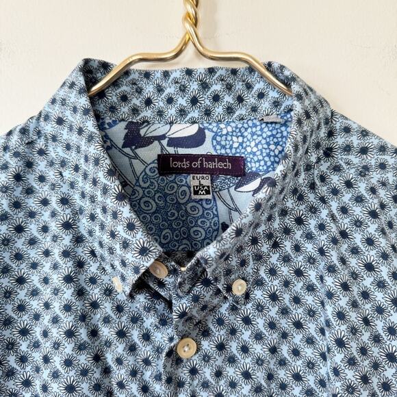 Lords of Harlech Blue Daisy Short Sleeve Button Down Shirt M - Picture 6 of 7